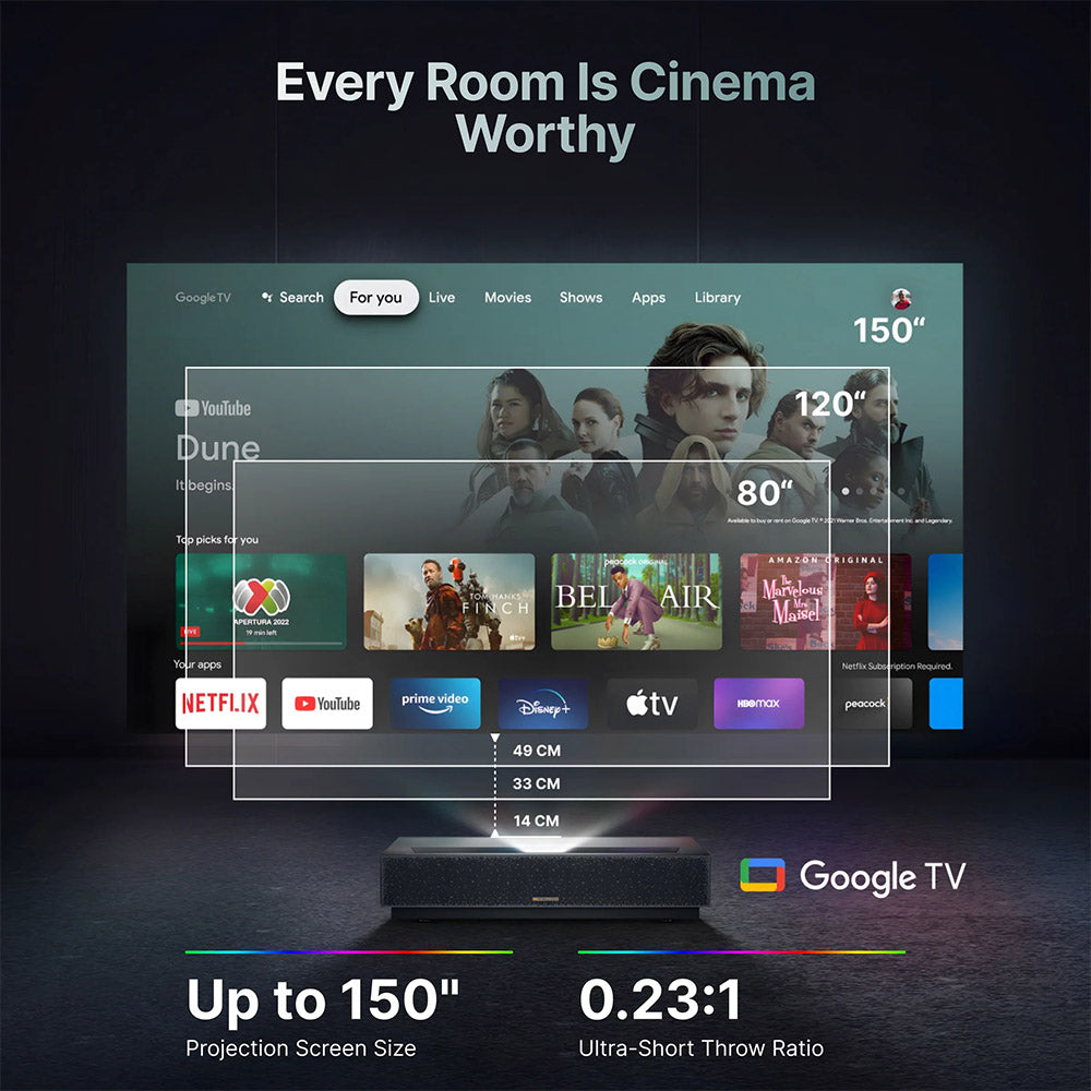 Formovie Cinema Edge 4K Laser Projector, 2100 ISO Lumens, Google TV, Built-in Netflix, Dolby Audio, 2*15W Speakers, HDR10, WiFi 6