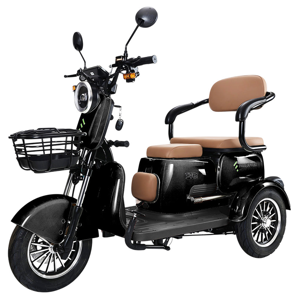 Freejoyer FV6 Electric Tricycle, 1000W Motor, 60V 20Ah Battery, 10*3 inch Tire, 25km/h Max Speed, 55km Range, Front Disc Brake &amp; Rear Drum Brake, Hydraulic Front Fork - Black