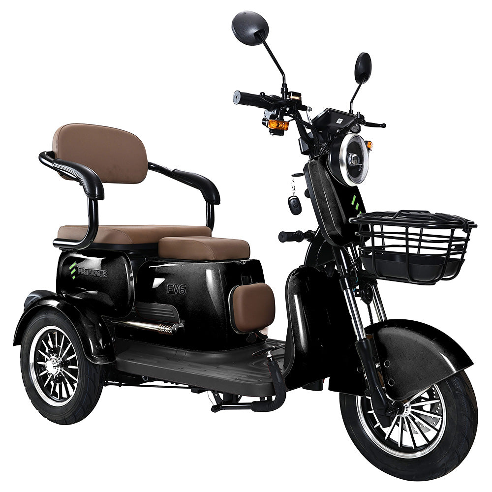 Freejoyer FV6 Electric Tricycle, 1000W Motor, 60V 20Ah Battery, 10*3 inch Tire, 25km/h Max Speed, 55km Range, Front Disc Brake &amp; Rear Drum Brake, Hydraulic Front Fork - Black