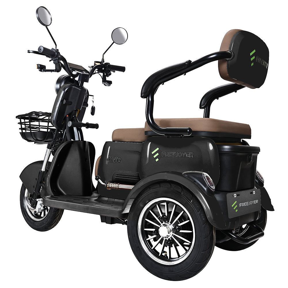 Freejoyer FV6 Electric Tricycle, 1000W Motor, 60V 20Ah Battery, 10*3 inch Tire, 25km/h Max Speed, 55km Range, Front Disc Brake &amp; Rear Drum Brake, Hydraulic Front Fork - Black