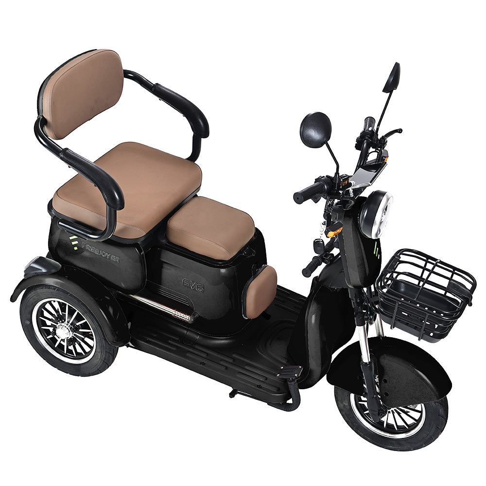 Freejoyer FV6 Electric Tricycle, 1000W Motor, 60V 20Ah Battery, 10*3 inch Tire, 25km/h Max Speed, 55km Range, Front Disc Brake &amp; Rear Drum Brake, Hydraulic Front Fork - Black