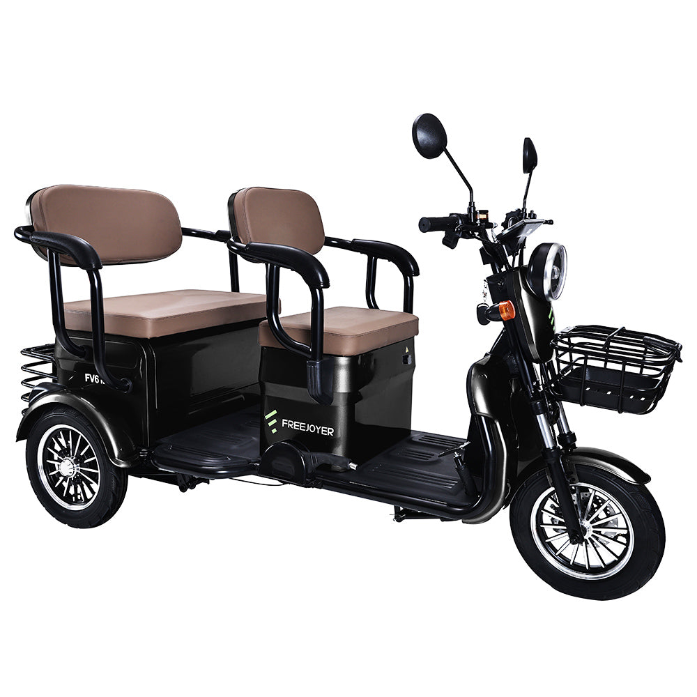 Freejoyer FV6 Max Electric Tricycle, 1800W Motor, 72V 20Ah Battery, 10*3 inch Tire, 25km/h Max Speed, 60km Range, Front Disc Brake &amp; Rear Drum Brake, Hydraulic Front Fork - Black