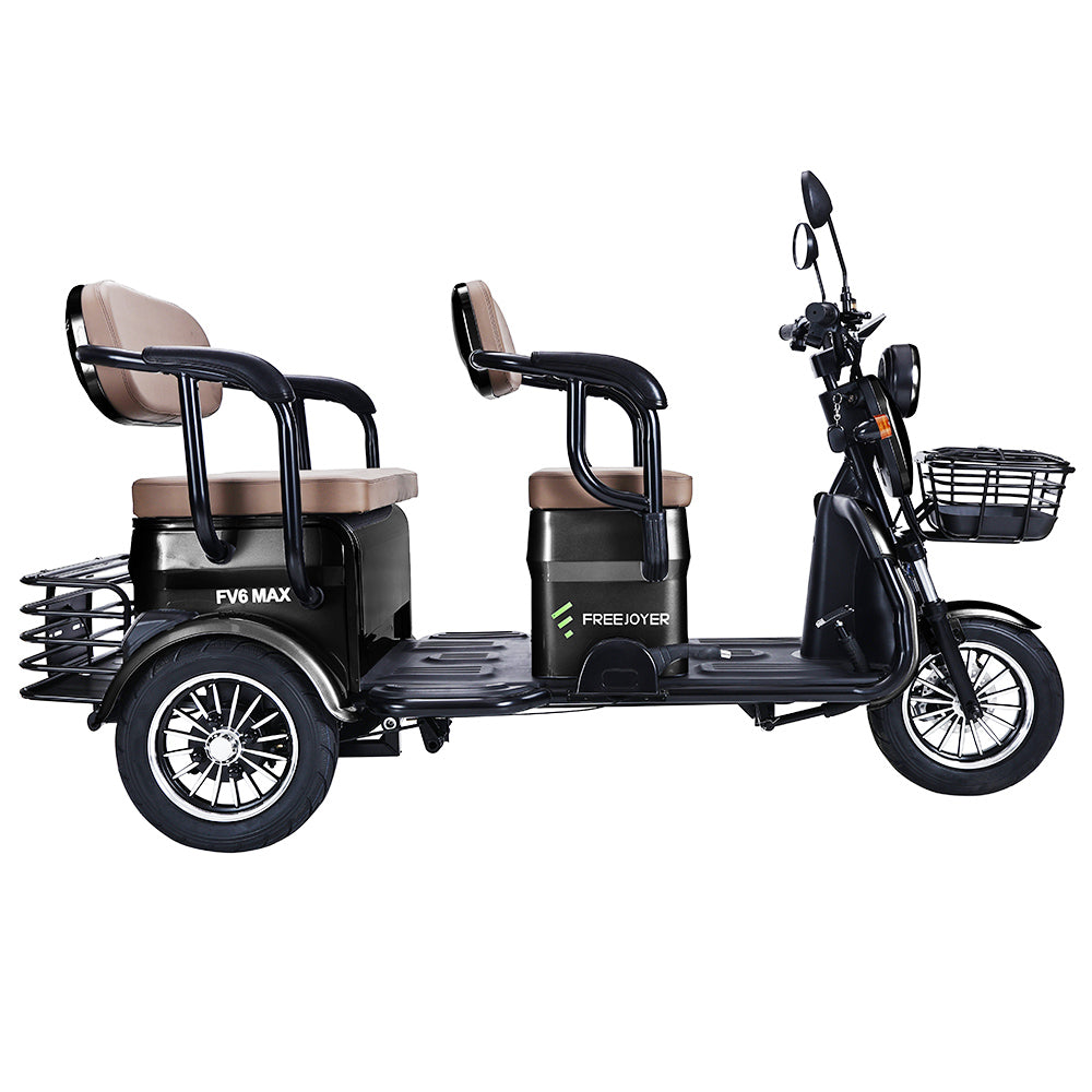 Freejoyer FV6 Max Electric Tricycle, 1800W Motor, 72V 20Ah Battery, 10*3 inch Tire, 25km/h Max Speed, 60km Range, Front Disc Brake &amp; Rear Drum Brake, Hydraulic Front Fork - Black