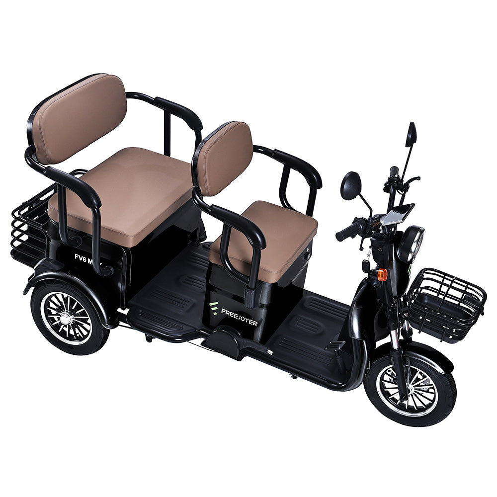 Freejoyer FV6 Max Electric Tricycle, 1800W Motor, 72V 20Ah Battery, 10*3 inch Tire, 25km/h Max Speed, 60km Range, Front Disc Brake &amp; Rear Drum Brake, Hydraulic Front Fork - Black