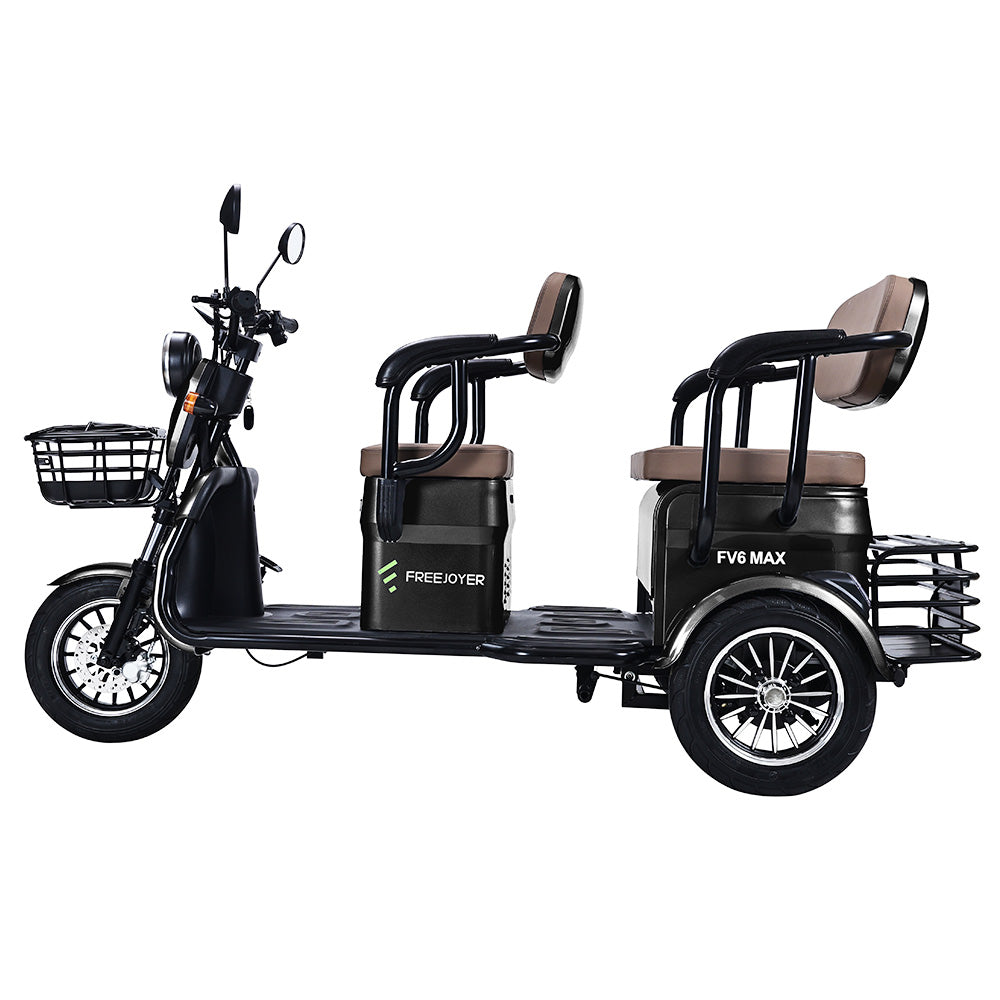 Freejoyer FV6 Max Electric Tricycle, 1800W Motor, 72V 20Ah Battery, 10*3 inch Tire, 25km/h Max Speed, 60km Range, Front Disc Brake &amp; Rear Drum Brake, Hydraulic Front Fork - Black