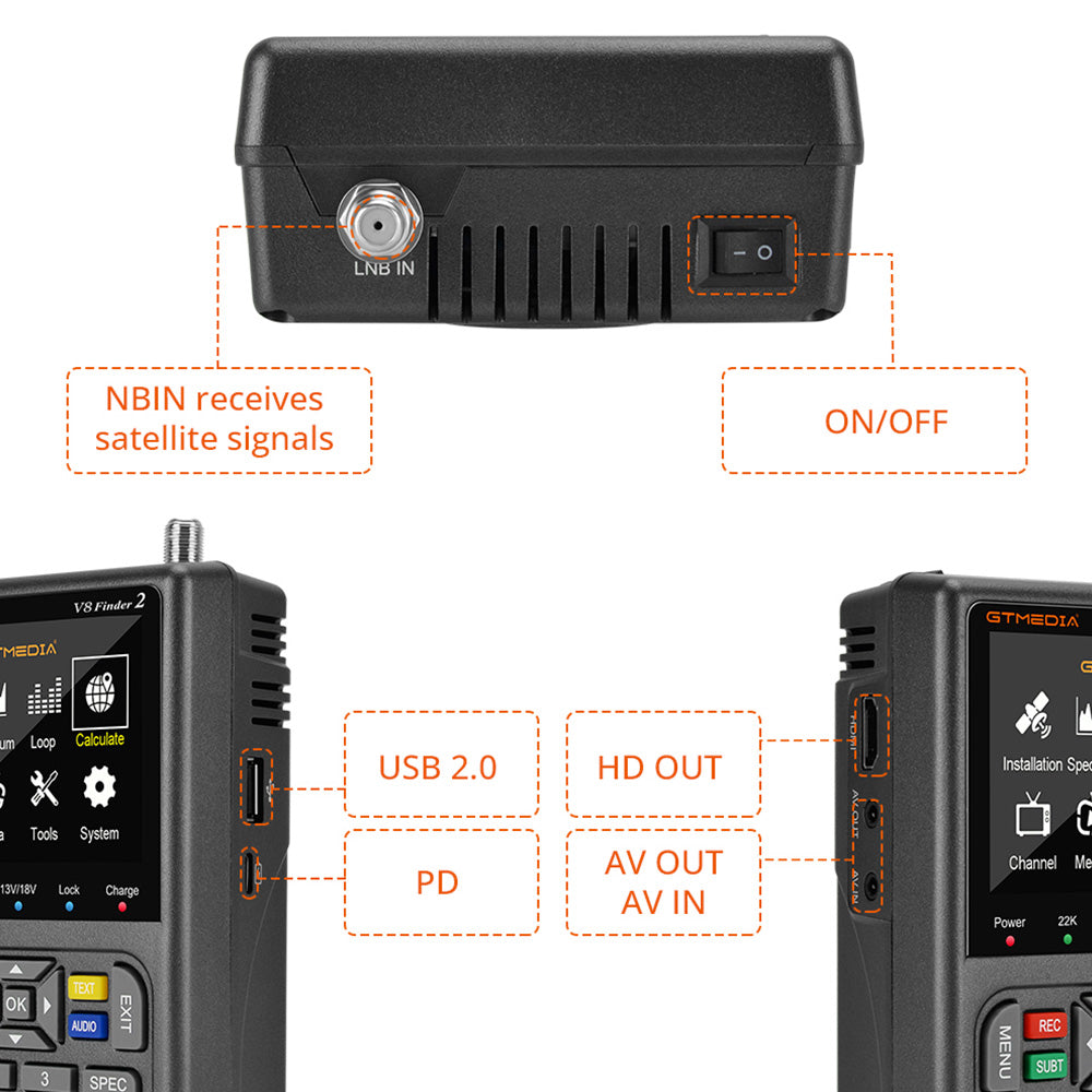 GTMEDIA V8 Finder 2 Satellite Finder Digital FTA DVB-S/S2/S2X Signal Measuring Meter Detector Receiver - Black