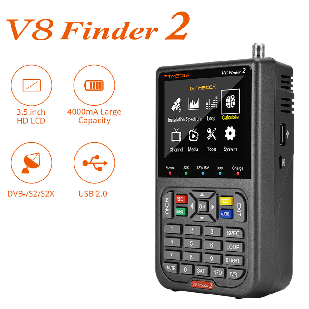 GTMEDIA V8 Finder 2 Satellite Finder Digital FTA DVB-S/S2/S2X Signal Measuring Meter Detector Receiver - Black