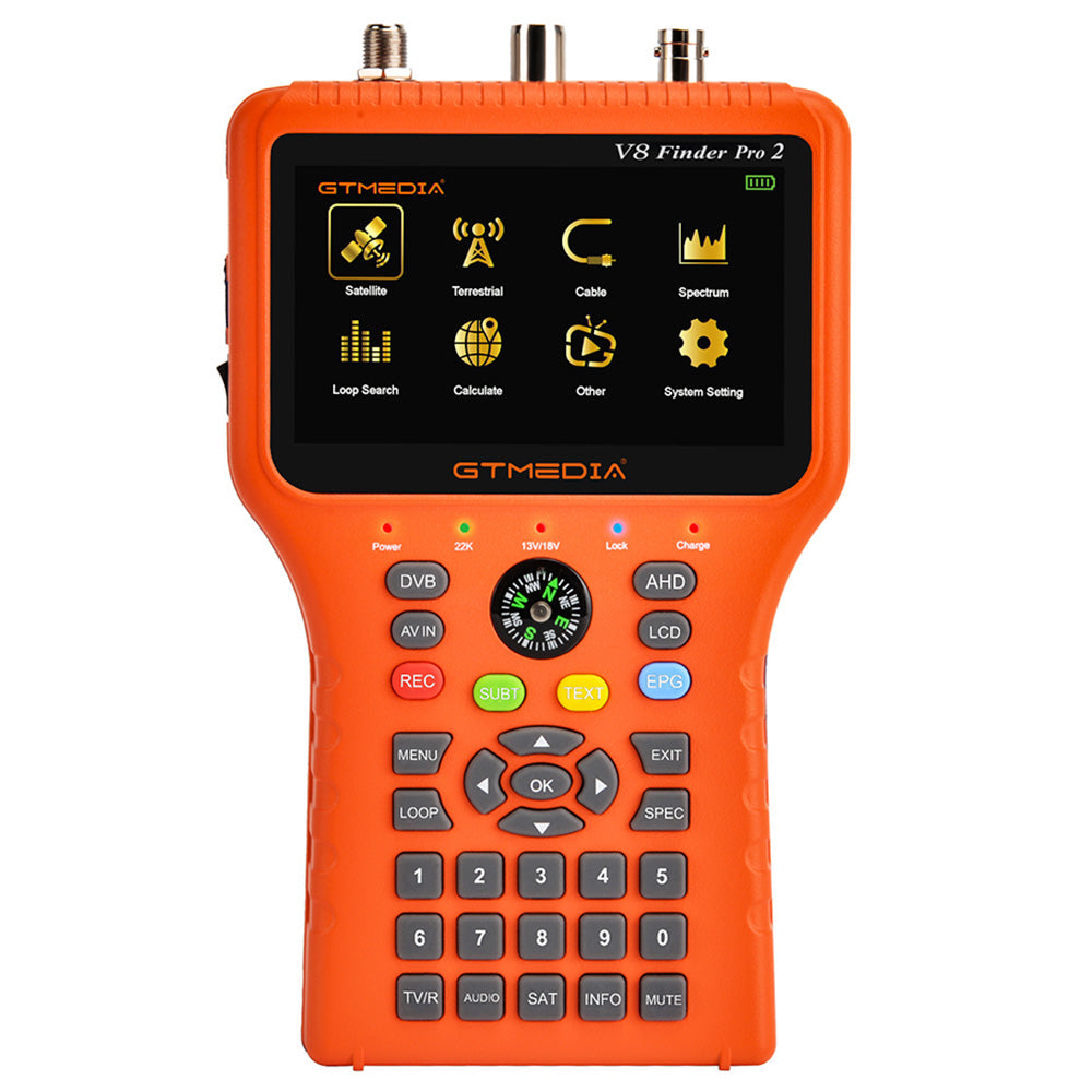 GTMEDIA V8 Finder PRO 2 Satellite Finder ATSC-C Digital Satellite Signal Detector, Support DVB-S2X/S2/S, DVB-T2/T, DVB-C - Orange, EU Plug