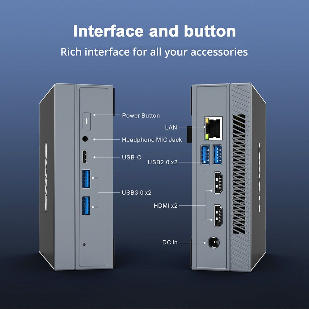 GXMO GX55 Mini PC Intel 11th Gen Celeron N5105, 8GB DDR4 256GB SSD, Windows 11, WiFi 5 - EU