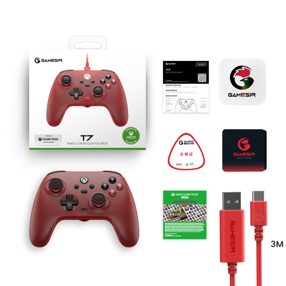 [Xbox Certified] GameSir T7 Wired Game Controller, 1-month Free XGPU, Hall Effect Sticks, Hall Triggers, Compatible with Xbox and Xbox One X/S Series, Steam, Windows 10/11 - Ruby Red