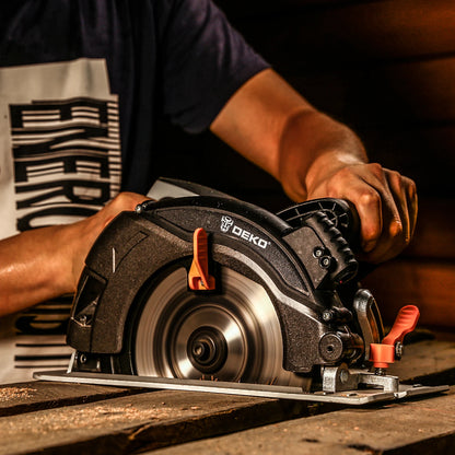 Sierra circular DEKO de 1600 W y 185 mm, herramienta eléctrica portátil para cortar piedra, madera, metal y azulejos, multifunción y de alta potencia.