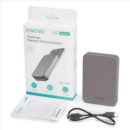 HINOVO MB1-10000 Wireless Portable Charger 10000mAh Magnetic Power Bank Wireless Magnetic Juice Battery Pack, Compatible with MagSafe Magnetic Phone Case, Wireless Charging Battery Pack for iPhone 14/13/12 Series Fast-Charging Ultra Slim &amp; Light