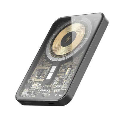 HINOVO MB1-5000x Wireless Portable Charger, 5000mAh Magnetic Wireless Power Bank, PD 20W Fast Charging, Cyberpunk Style - Graphite Grey