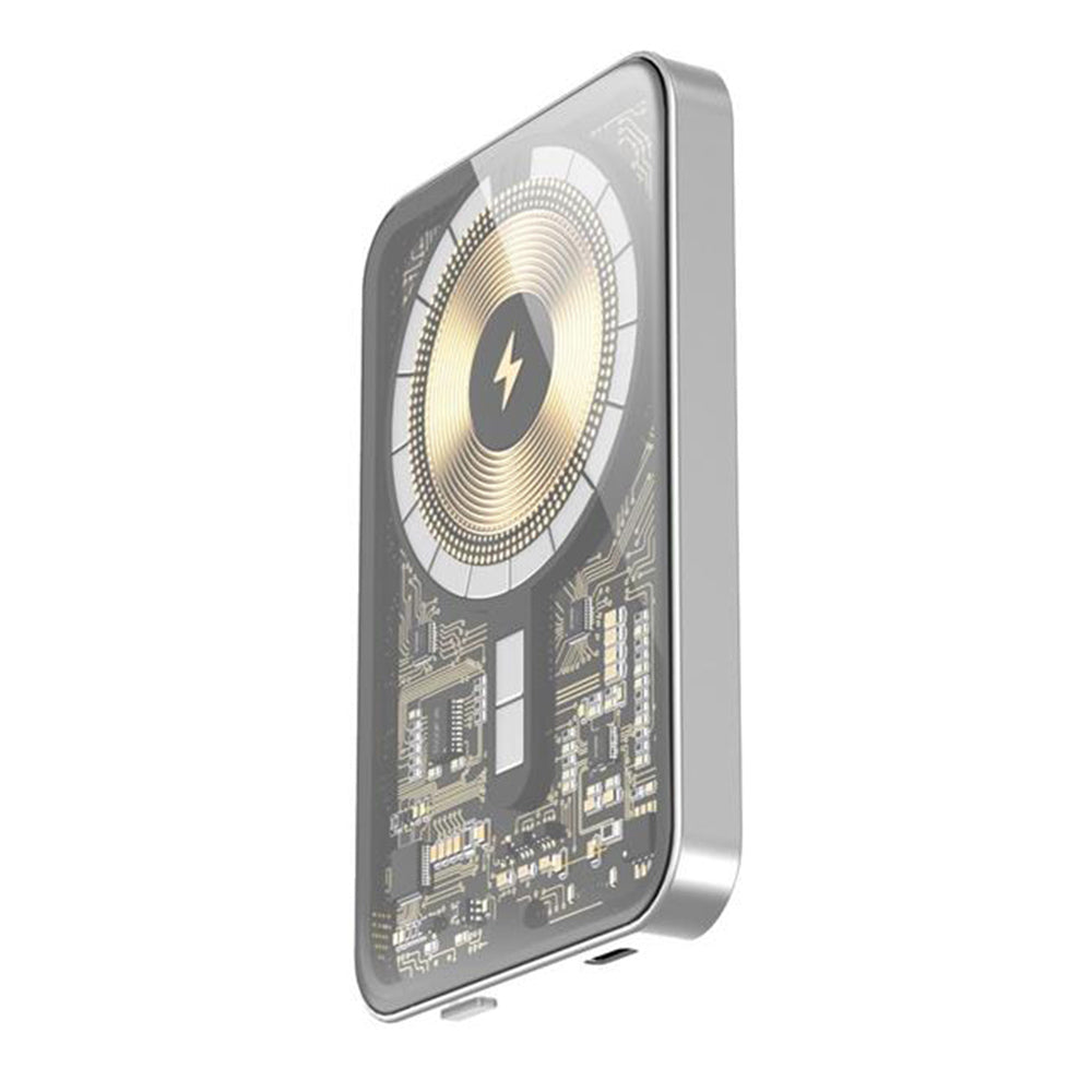 HINOVO MB1-5000xw Wireless Portable Charger, 5000mAh Magnetic Wireless Power Bank, PD 20W Fast Charging, Cyberpunk Style - Mirror White