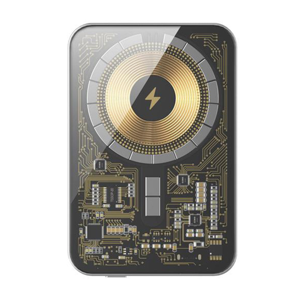 HINOVO MB1-5000xw Wireless Portable Charger, 5000mAh Magnetic Wireless Power Bank, PD 20W Fast Charging, Cyberpunk Style - Mirror White