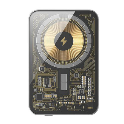 HINOVO MB1-5000xw Wireless Portable Charger, 5000mAh Magnetic Wireless Power Bank, PD 20W Fast Charging, Cyberpunk Style - Mirror White