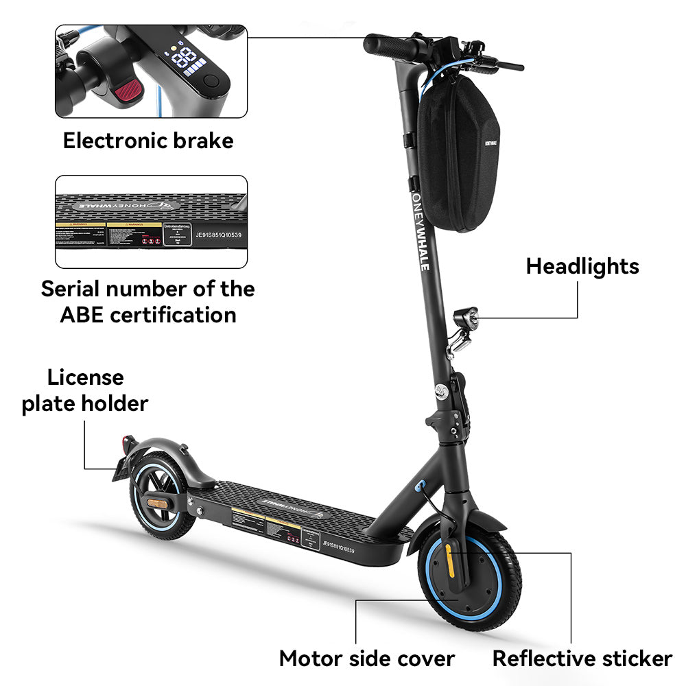 HONEYWHALE E9 8.5-inch Tire Electric Scooter ABE Certification, 350W Powerful  Motor 20km/h 36V 7.5Ah Battery, 25km Max Range, Mechanical Brake Smart APP Control