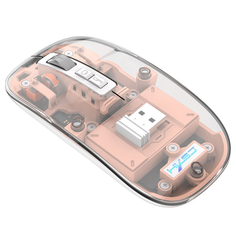 HXSJ T900 2.4G &amp; Bluetooth Wireless Mouse 800-2400 DPI Adjustable RGB Light Mute Click - Pink