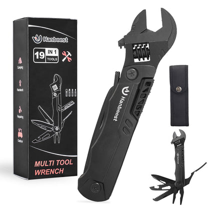 Hanboost M2 19 In 1 Multitool Wrench, Multipurpose Camping Gear, Pocket Size EDC Gadget, Adjustable Wrench with Pliers, Wire Cutter, Cutting Saw, Bottle Opener for Maintenance, Camping and DIY, Gift