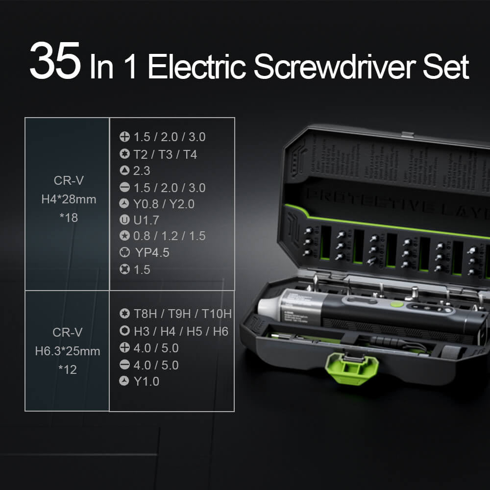 Hanboost ES01 35 In 1 Electric Screwdriver Set, Cordless Precision Tool with Magnetic Bits, Manual and Electric Modes, 4 Torque,  4 LED, for PC/ Phone/ Camera/ Laptop/ Watch/ Drone Repairs