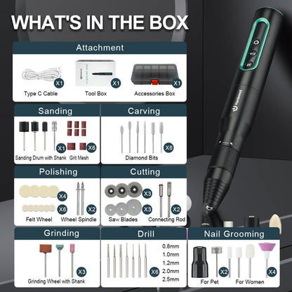 Hanboost S2 Electric Rotary Tool Kits with 54pcs Accessories, 6 Speed Adjustment, 30000RPM Motor, Low Noise, for Light DIY Projects and Precision Work