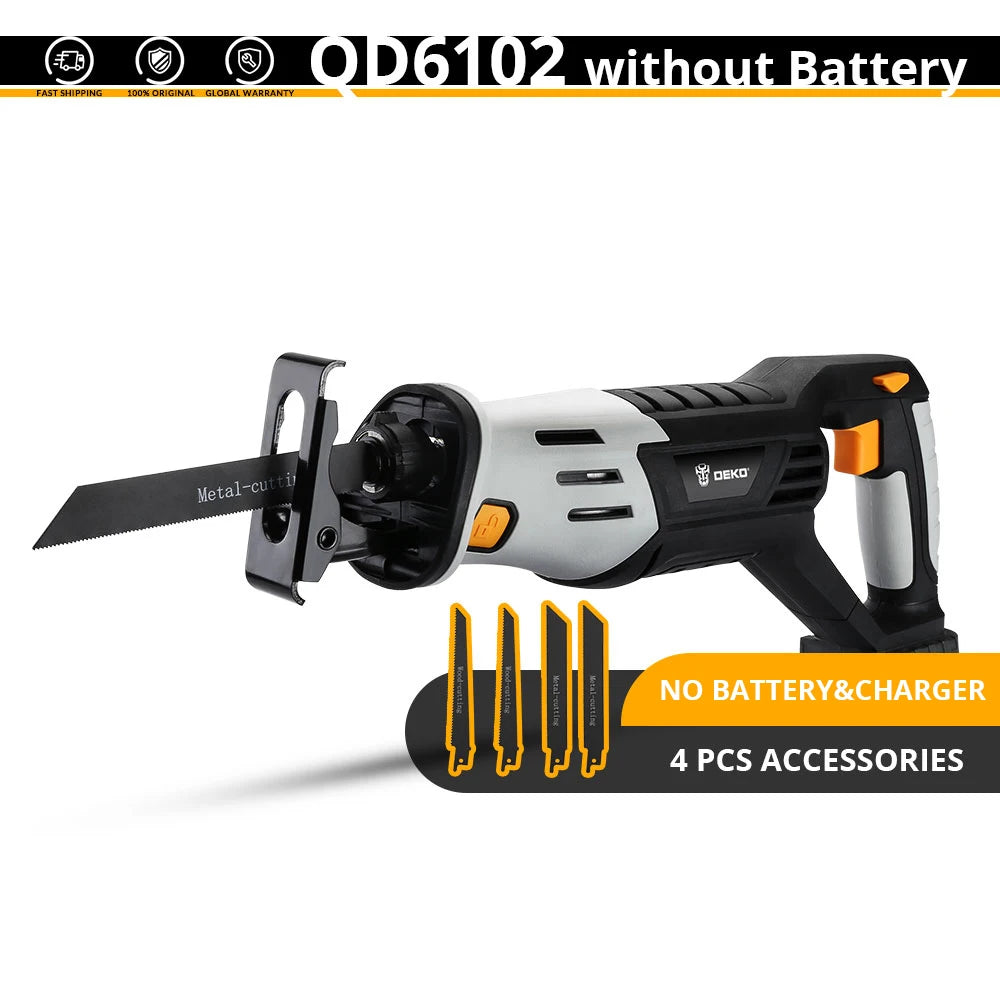 DEKO 20V Cordless Reciprocating Saw Adjustable Speed with Battery and 4 Pieces Blades Power Tools