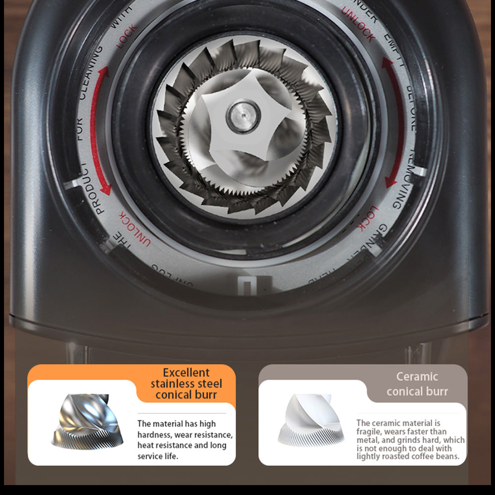 HiBREW G3A Coffee Grinder, 40mm Conical Burr, Air Blower, 31-gear Scale, Memory &amp; Antistatic Function, Manual &amp; Automatic, Visual Bean Storage Beige