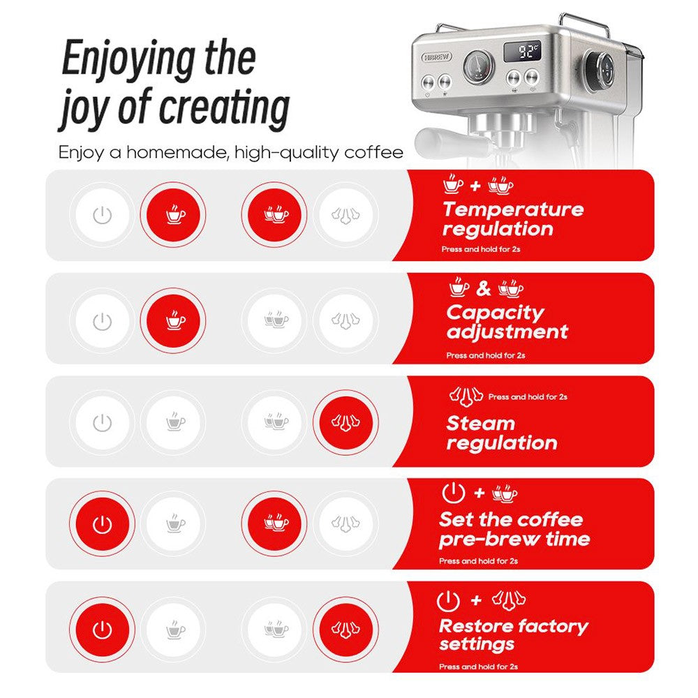 HiBREW H10A Semi Automatic Espresso Coffee Machine, 20Bar, Cold/Hot Coffee Maker - Silver