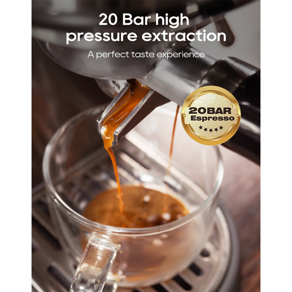 HiBREW H10B Espresso Coffee Machine, 20Bar Extraction Pressure, Semi-Automatic, Adjustable Temperature &amp; Cup Volume, 51mm Aluminum Alloy Handle, 1.3L Removable Water Tank, Silver