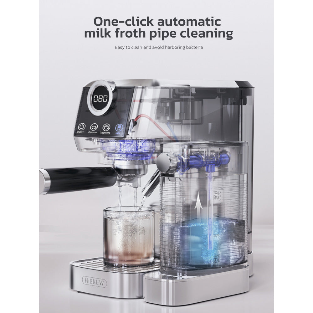 HiBREW H13A 3 in 1 Semi Automatic Coffee Machine, 6 Coffee Modes, 20Bar Extraction Pressure, 1.3L Removable Water Tank, 51mm Aluminum Alloy Handle, Dual Boiler System, 3 Adjustable Temperature Levels