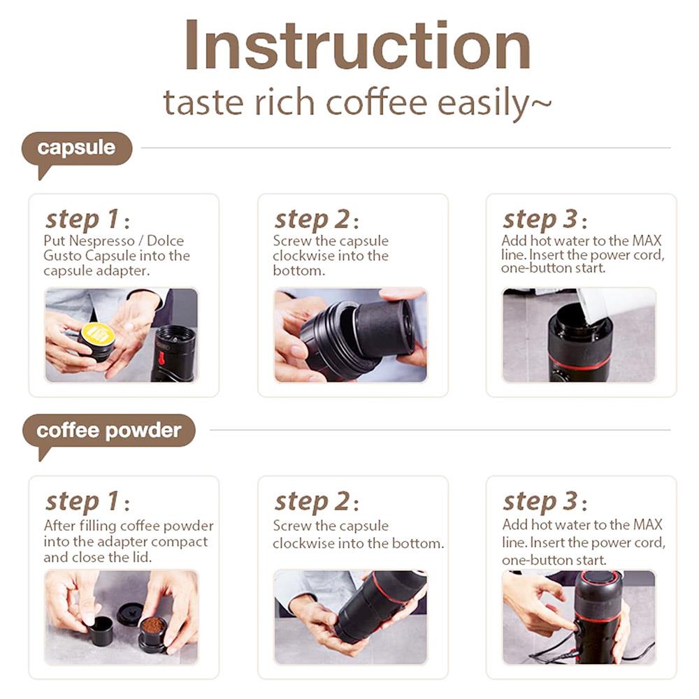 HiBREW H4 Portable Car Coffee Machine, 15 Bar Pressure, DC 12V Espresso Coffee Maker with Adapter Storage Bag Bracket - Black