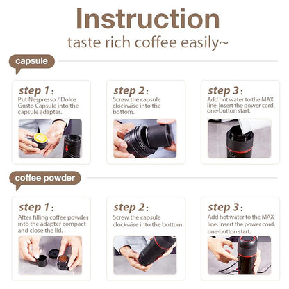 HiBREW H4 Portable Car Coffee Machine, 15 Bar Pressure, DC 12V Espresso Coffee Maker with Adapter Storage Bag Bracket - Black