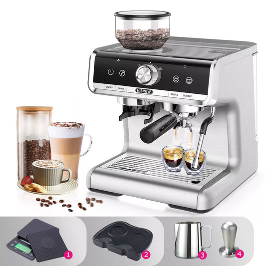HiBREW H7 1550W Coffee Machine, 19Bar 2.8L Water Capacity Coffee Maker with Latte Cup Powder Tamper Electronic Scale