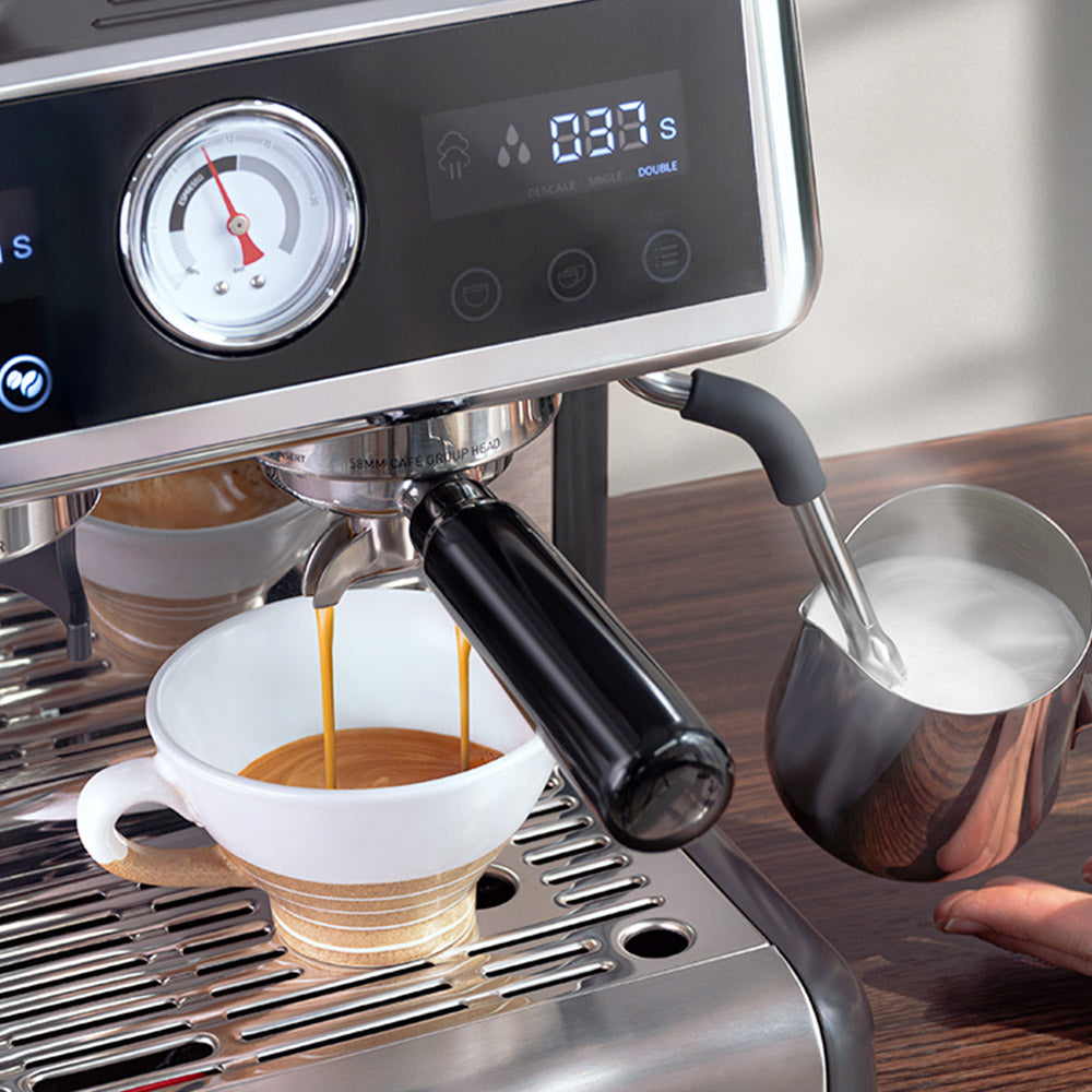 HiBREW H7A Coffee Maker Espresso Machine, 20 Bar Pressure, Dual Boiler System, 30 Levels Grinder, 250g Coffee Bean Capacity, LCD Touch Screen