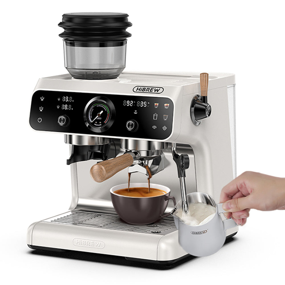 HiBREW H7B Espresso Machine, Dual-heating System, 58mm Portafilter, Built-in Grinder with 30 Size Settings, Touch Screen, for Cafe Hotel Restaurant