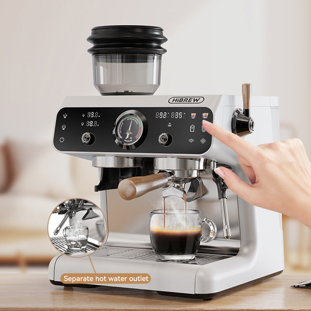 HiBREW H7B Espresso Machine, Dual-heating System, 58mm Portafilter, Built-in Grinder with 30 Size Settings, Touch Screen, for Cafe Hotel Restaurant