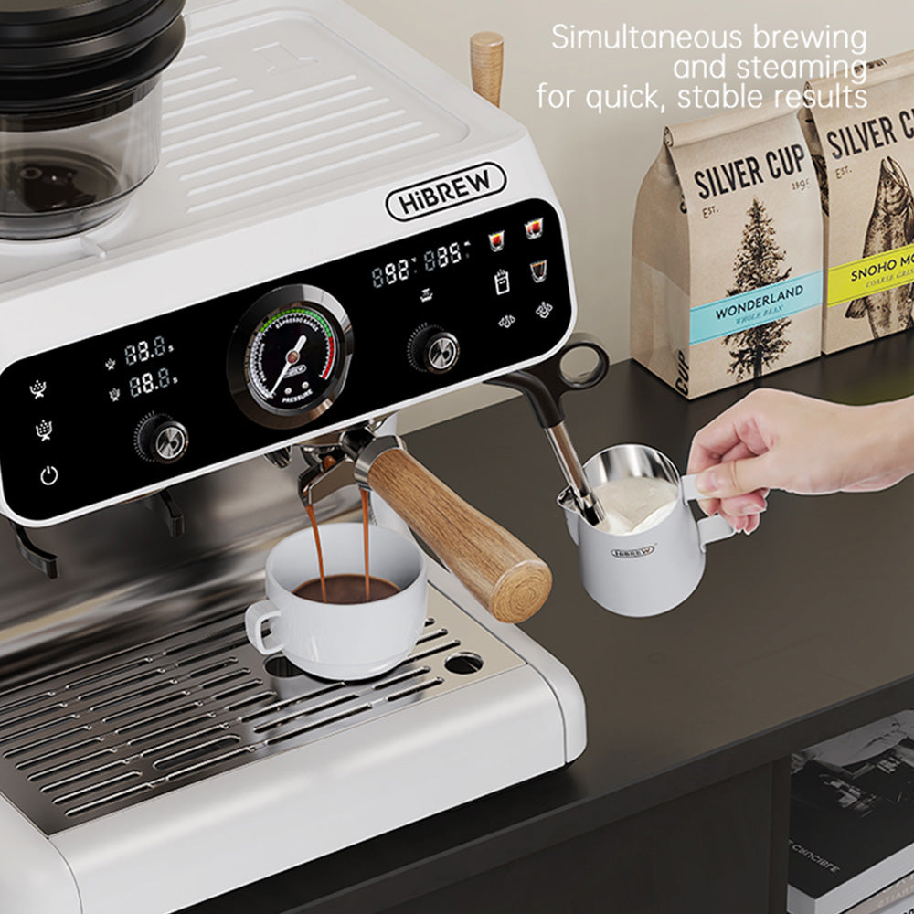 HiBREW H7B Espresso Machine, Dual-heating System, 58mm Portafilter, Built-in Grinder with 30 Size Settings, Touch Screen, for Cafe Hotel Restaurant
