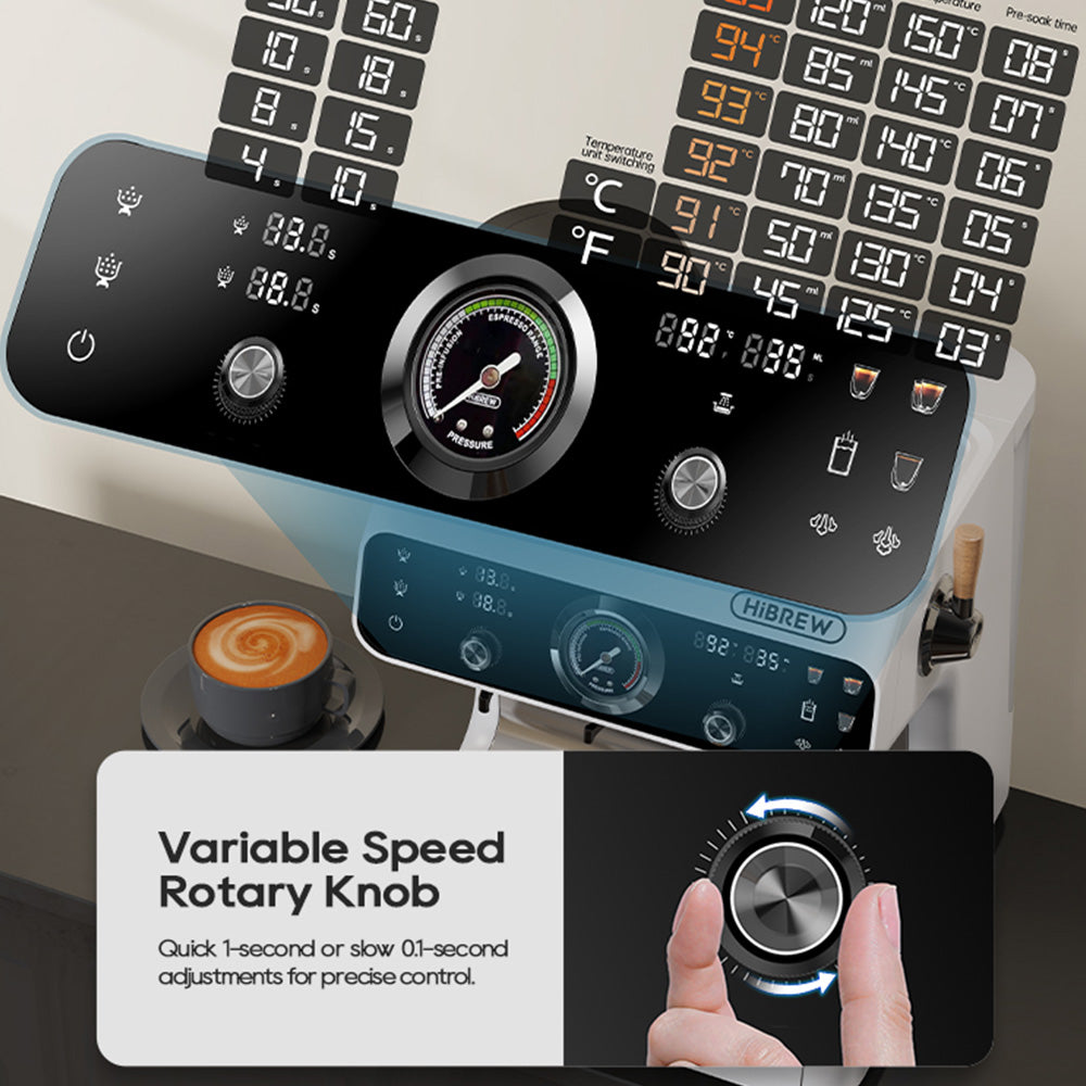 HiBREW H7B Espresso Machine, Dual-heating System, 58mm Portafilter, Built-in Grinder with 30 Size Settings, Touch Screen, for Cafe Hotel Restaurant