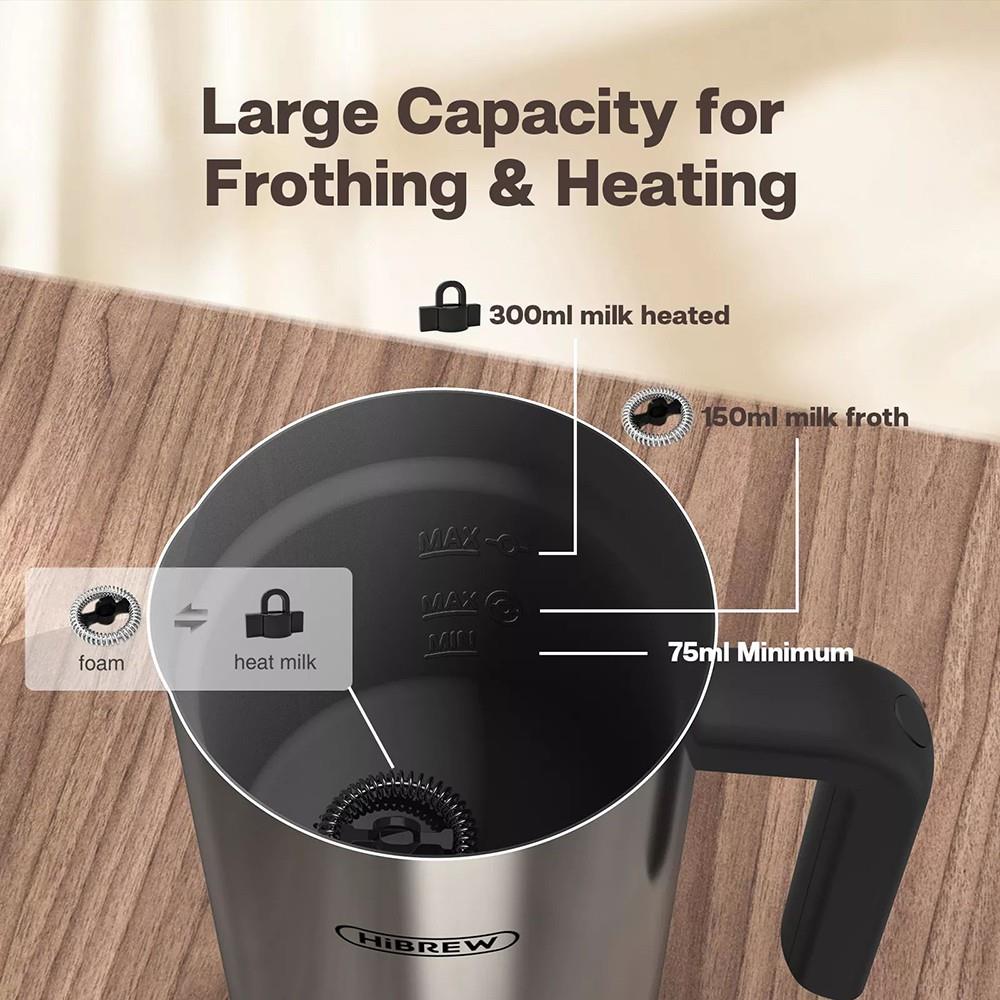 HiBREW M3 4-in-1 Milk Frother Foamer, Cold/Hot Fully Automatic Milk Warmer, 300ml Large Capacity, Auto Shut Down, Non-Stick Coating - US Plug