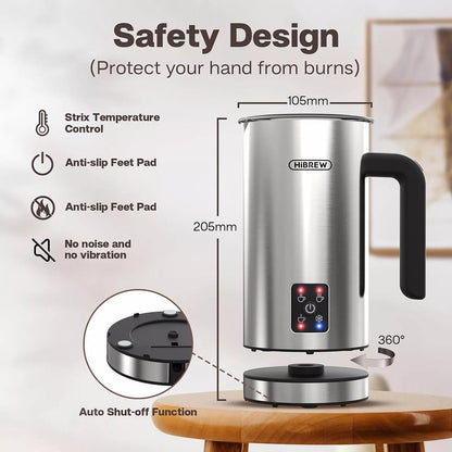 HiBREW M3 4-in-1 Milk Frother Foamer, Cold/Hot Fully Automatic Milk Warmer, 300ml Large Capacity, Auto Shut Down, Non-Stick Coating - US Plug