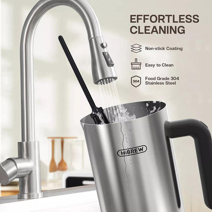 HiBREW M3 4-in-1 Milk Frother Foamer, Cold/Hot Fully Automatic Milk Warmer, 300ml Large Capacity, Auto Shut Down, Non-Stick Coating - US Plug