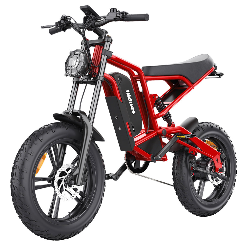 Hidoes B6 Electric Bike, 1200W Motor, 48V 15Ah Battery, 20"x4" Fat Tires, 50km/h Max Speed, 75km Range, Front &amp; Rear Oil Disc Brakes, Hydraulic Shock Absorber - Red