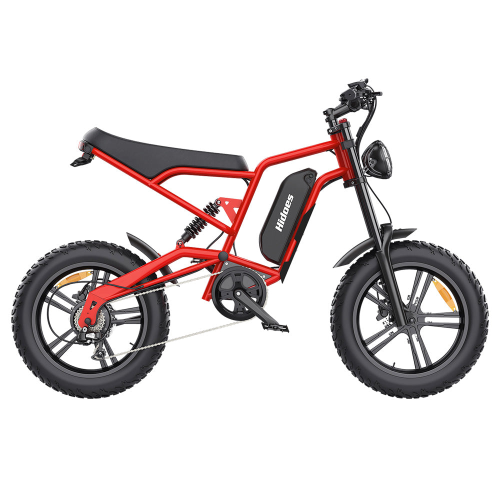 Hidoes B6 Electric Bike, 1200W Motor, 48V 15Ah Battery, 20"x4" Fat Tires, 50km/h Max Speed, 75km Range, Front &amp; Rear Oil Disc Brakes, Hydraulic Shock Absorber - Red