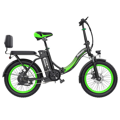 Hidoes C1 Electric Bike with Rear Seat, 750W Motor, 48V 13Ah Battery, 20*3.0 inch Fat Tire, 40km/h Max Speed, 70km Range, Front &amp; Rear Disc Brake - Green