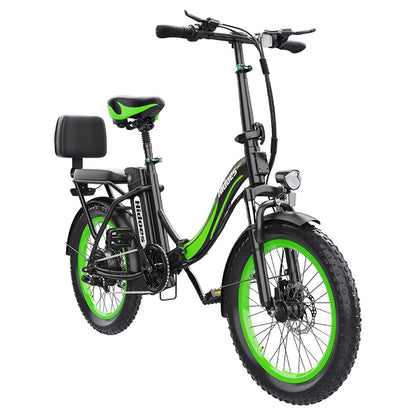Hidoes C1 Electric Bike with Rear Seat, 750W Motor, 48V 13Ah Battery, 20*3.0 inch Fat Tire, 40km/h Max Speed, 70km Range, Front &amp; Rear Disc Brake - Green