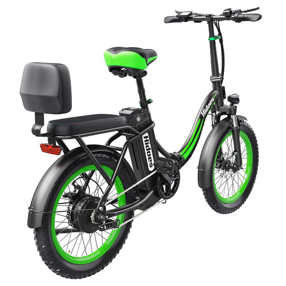 Hidoes C1 Electric Bike with Rear Seat, 750W Motor, 48V 13Ah Battery, 20*3.0 inch Fat Tire, 40km/h Max Speed, 70km Range, Front &amp; Rear Disc Brake - Green