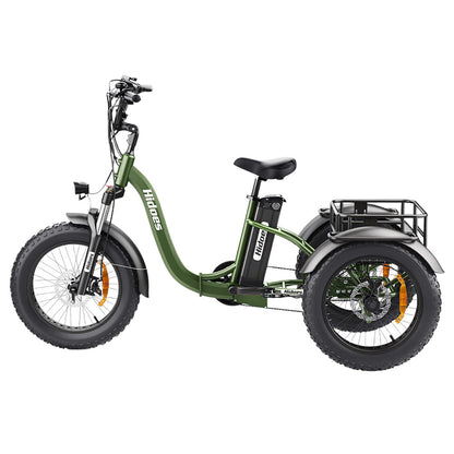 Hidoes HD-ET1 Electric Tricycle with Rear Rack 150kg Load, 750W 85NM torque Rear Drive Motor, 960Wh (48V 20Ah) Removable Battery Max 65km Range, 20*4.0-inch Tire, 3* Disc Brake, Front Lockable Suspension, 7 Gear Reverse and Park Button