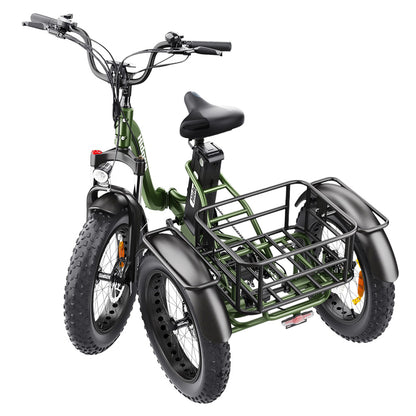 Hidoes HD-ET1 Electric Tricycle with Rear Rack 150kg Load, 750W 85NM torque Rear Drive Motor, 960Wh (48V 20Ah) Removable Battery Max 65km Range, 20*4.0-inch Tire, 3* Disc Brake, Front Lockable Suspension, 7 Gear Reverse and Park Button