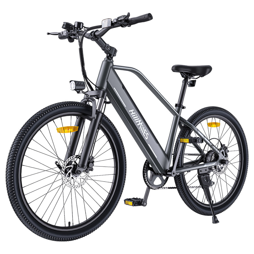HillMiles MileTrail 1 Electric Bike, 250W Motor, 36V 13Ah Battery, 26*1.95 inch Tires, 25km/h Max Speed, 120km Max Range, Hydraulic Disc Brakes, Front Fork Suspension, 7-Speed Shifter - Grey