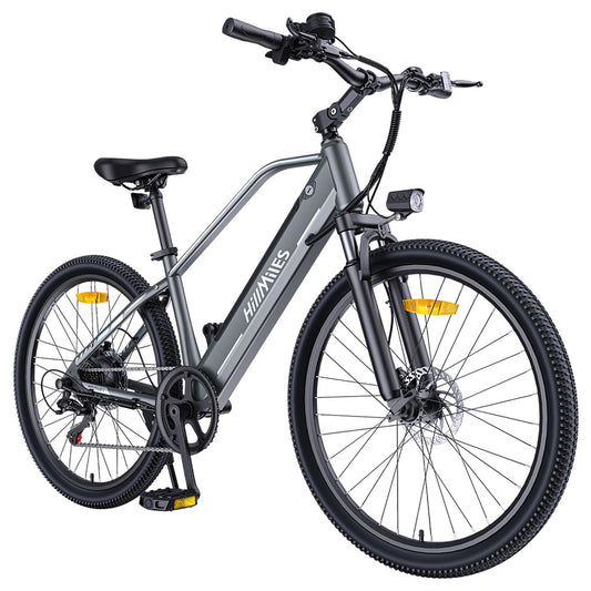 HillMiles MileTrail 1 Electric Bike, 250W Motor, 36V 13Ah Battery, 26*1.95 inch Tires, 25km/h Max Speed, 120km Max Range, Hydraulic Disc Brakes, Front Fork Suspension, 7-Speed Shifter - Grey